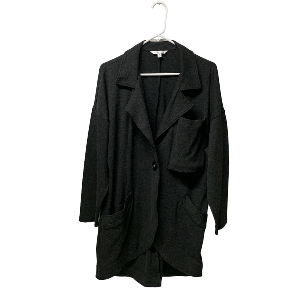 CAbi charcoal grey knit blazer size medium pockets stretch coat jacket comfy‎